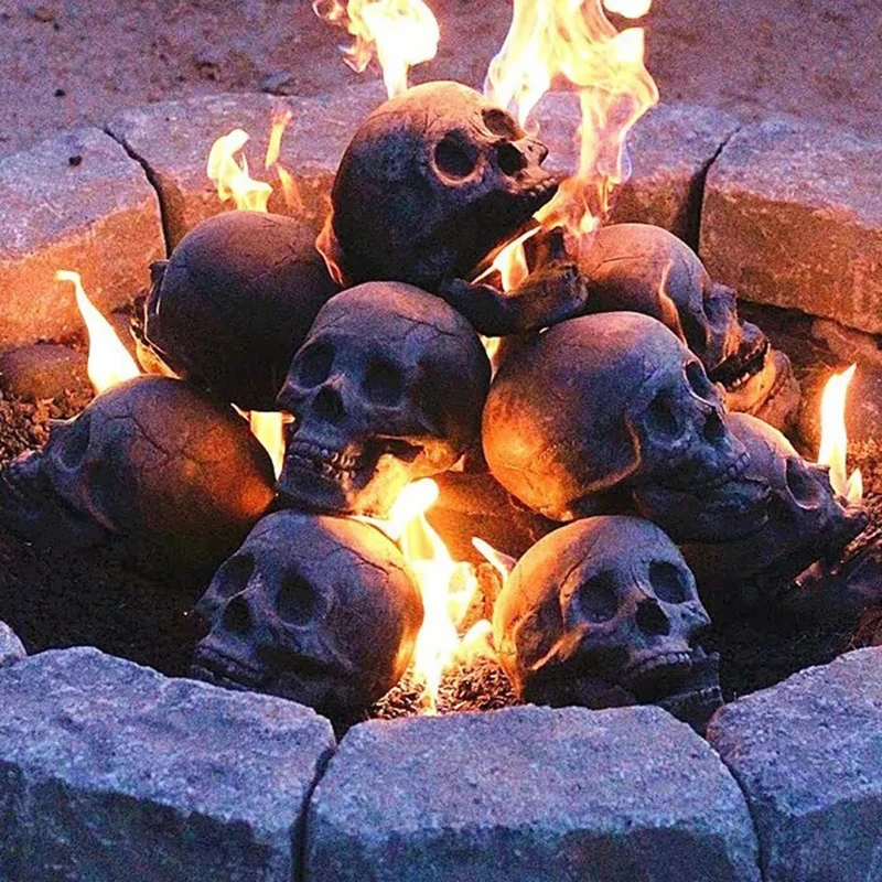 

Halloween Stove Barbecue Party Decoration Simulation Skull Props Horror Ceramic Ornaments Wood Fire Pit Fireplace Burning