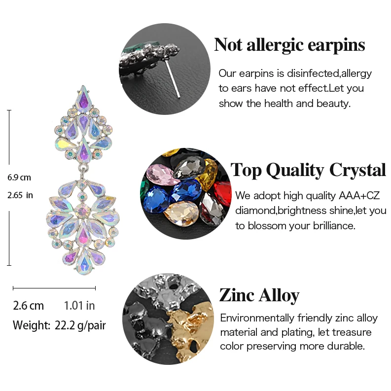 VEYO Luxury Rhinestone Crystal Drop Earrings 4 Color ZA Earrings for Women Fashion Jewelry New Gift