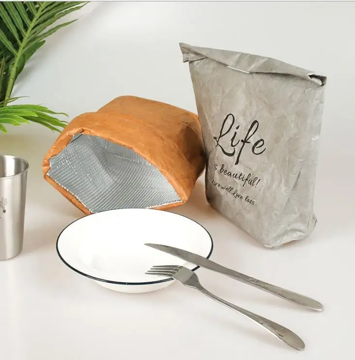 Brown Paper lunch bag paper Waterproof Collapsible School Picnic Reusable Thermal Insulated Bag Magnetic Closure Large Capacity
