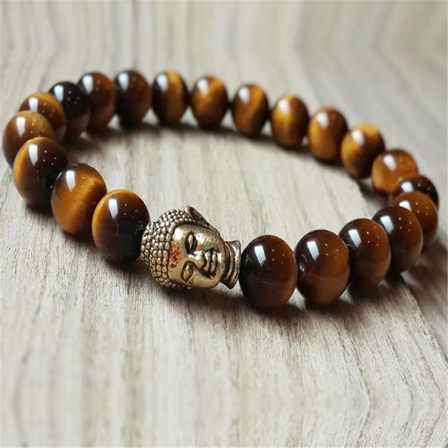 Pulsera de Mala hecha a mano con piedra de ojo de tigre Natural, muñeca para rezar, meditación, espiritual, suerte, Yoga, 8mm