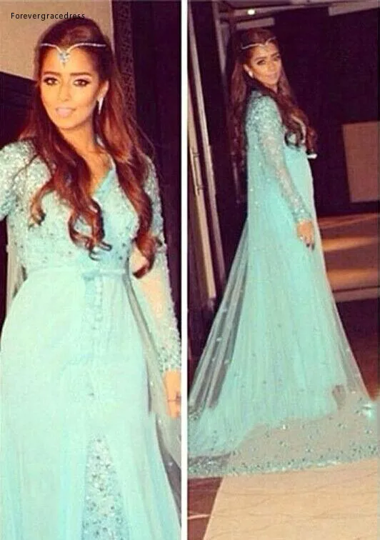 Mint Green Prom Dress New V-Neck Long Sleeves Pregnant Woman Formal Special Occasion Party Gown