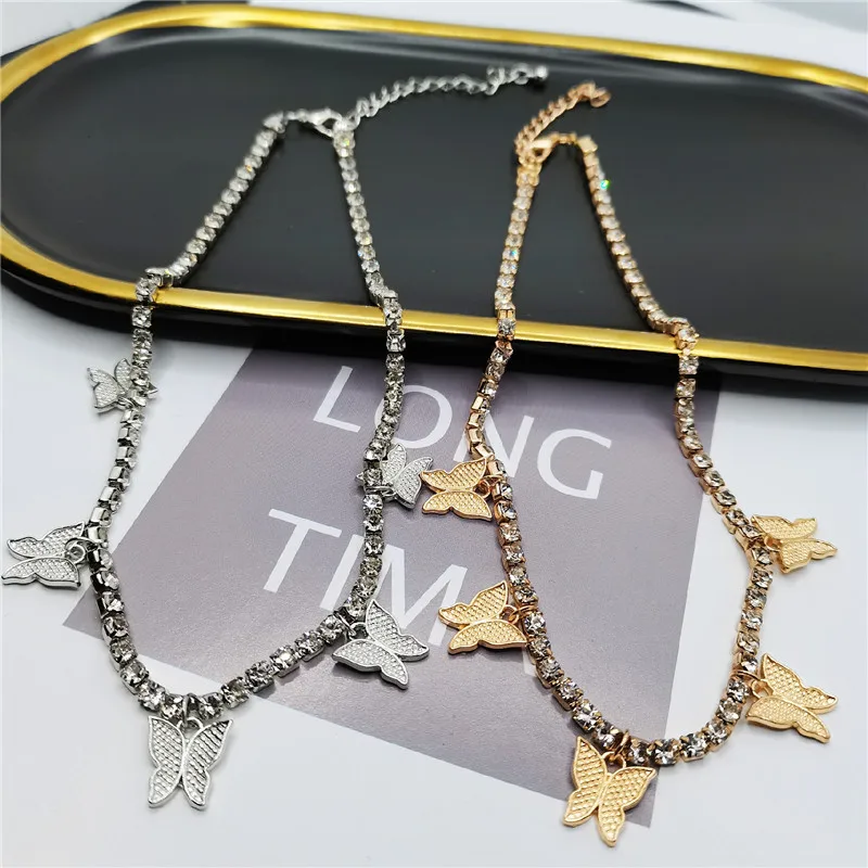 KSRA Charm Crystal Butterfly Necklaces & Pendants Jewelry Gift For Women Girls Pendant Necklace Colar De Senhora Wholesale