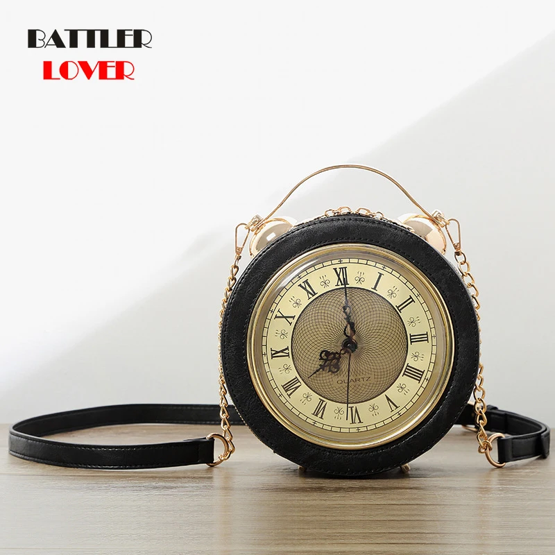 Modeling of Small Round with Individual Chains Lock 2020 High Quality in Women's Bag Hand-held Slant Clock Bag for Lady