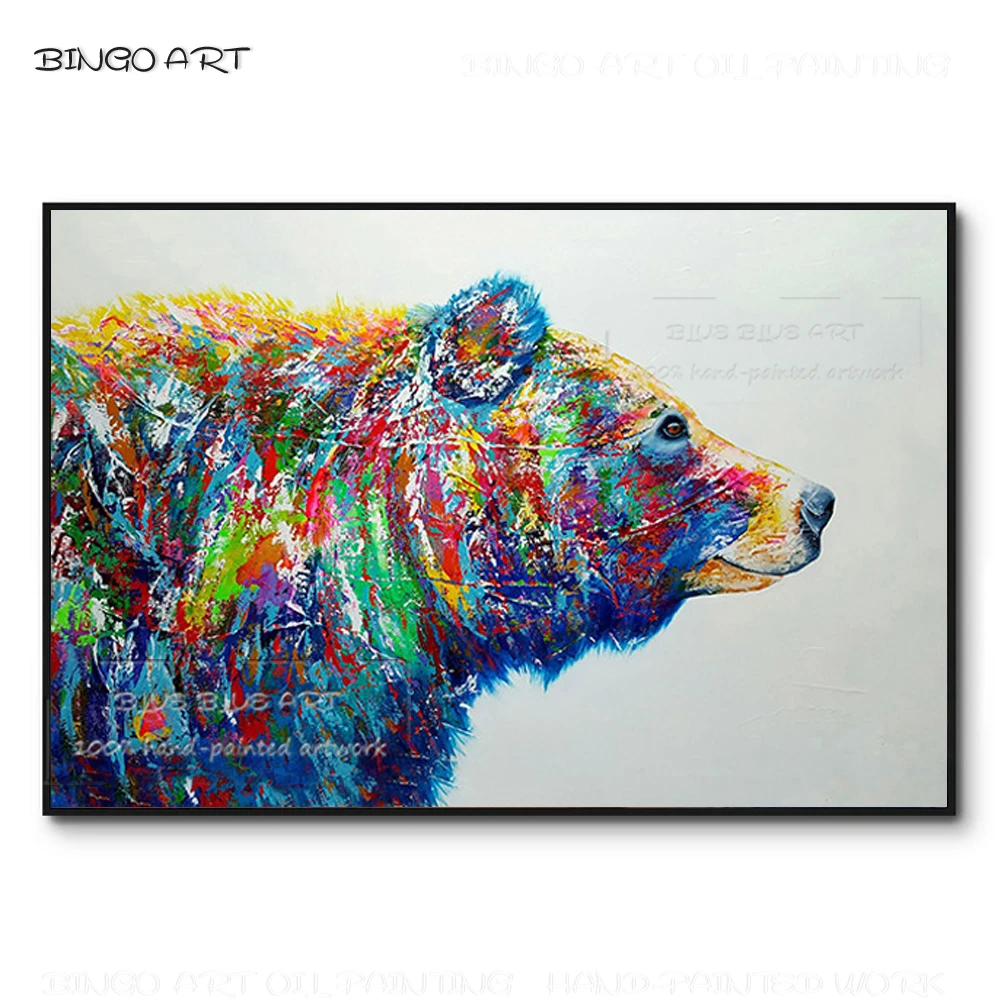 Artist Hand-painted Big Animal Colorful Polar Bear Oil Painting Handmade Pop Wall Art Animal Picture Polar Bear Canvas Painting