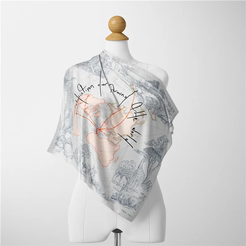 Twill Silk Scarf Woman Animals Print Square Scarves Wraps Bandana Small Hijab Silk Foulards Lady Tie Headband Neckerchief 53CM