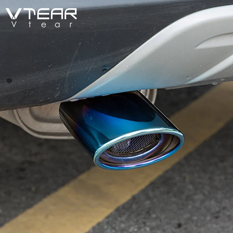 Vtear for MG ZS Car Exhaust Muffler Tip Round Stainless Steel Pipe Chrome Exhaust Tail Muffler Tip Pipe Silver accessories auto