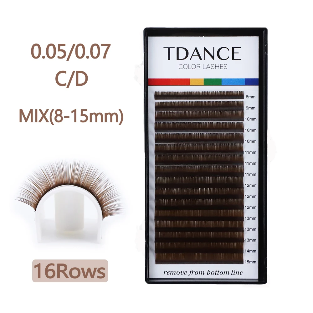 TDANCE Brown Eyelashes Individual Eyelash Makeup 16 Lines Brown Color High Quality Super Soft Natural Synthetic Mink