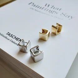 925 Silver Square Wide Edition Huggies Earring Button Ear Nail Fashion Woman Hoop Earrings Party Elegant Luxury Bridal Jewelry