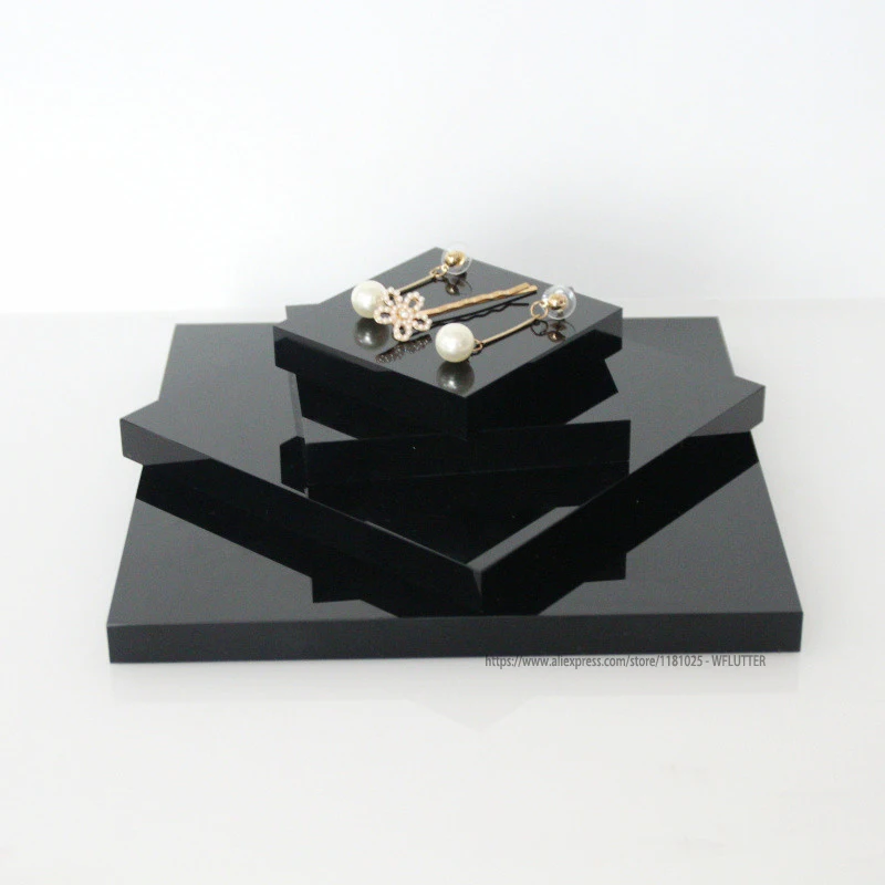 Customized Black Square Acrylic Tray Jewelry Holder Bracelet Rack Necklace Showcase Watch Ring Earring Display Stand Props