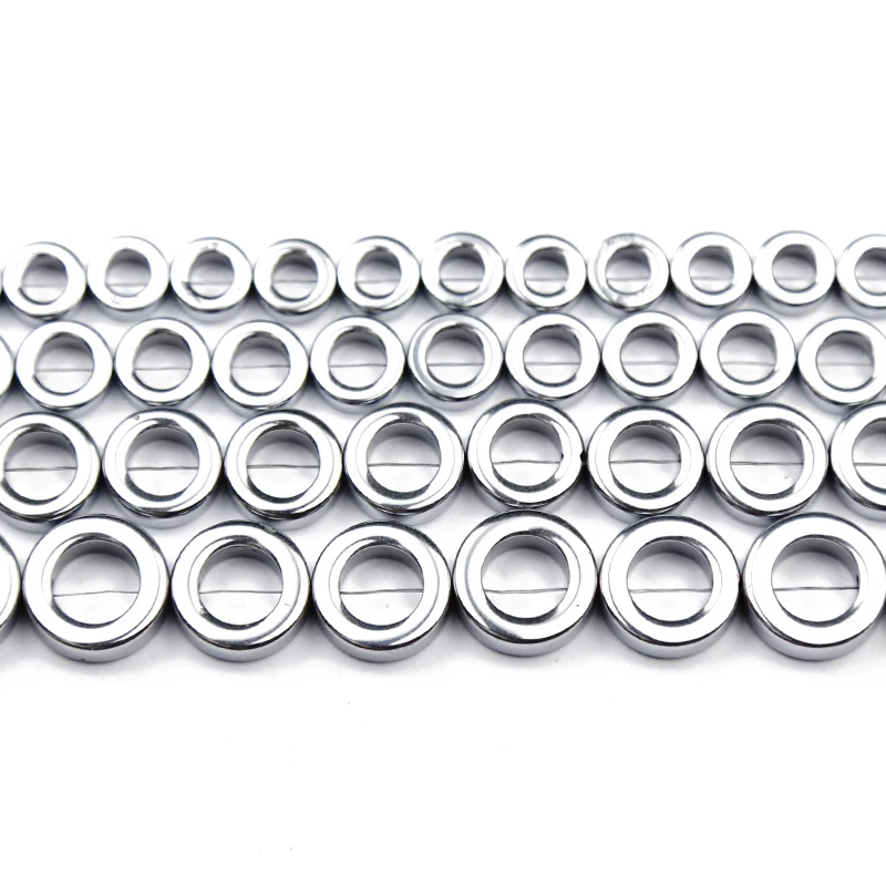 Hollow circle Silver Color Hematite Beads Plating Natural Stone Spacer Loose bead for Jewelry necklace Bracelet Making DIY