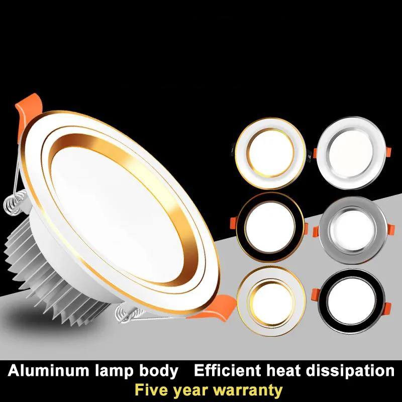 LED Three-Color Dimming Living Room Recessed Hole Light Downlight Hole Light Bull's Eye Light Spotlight Ceiling Light Fixture