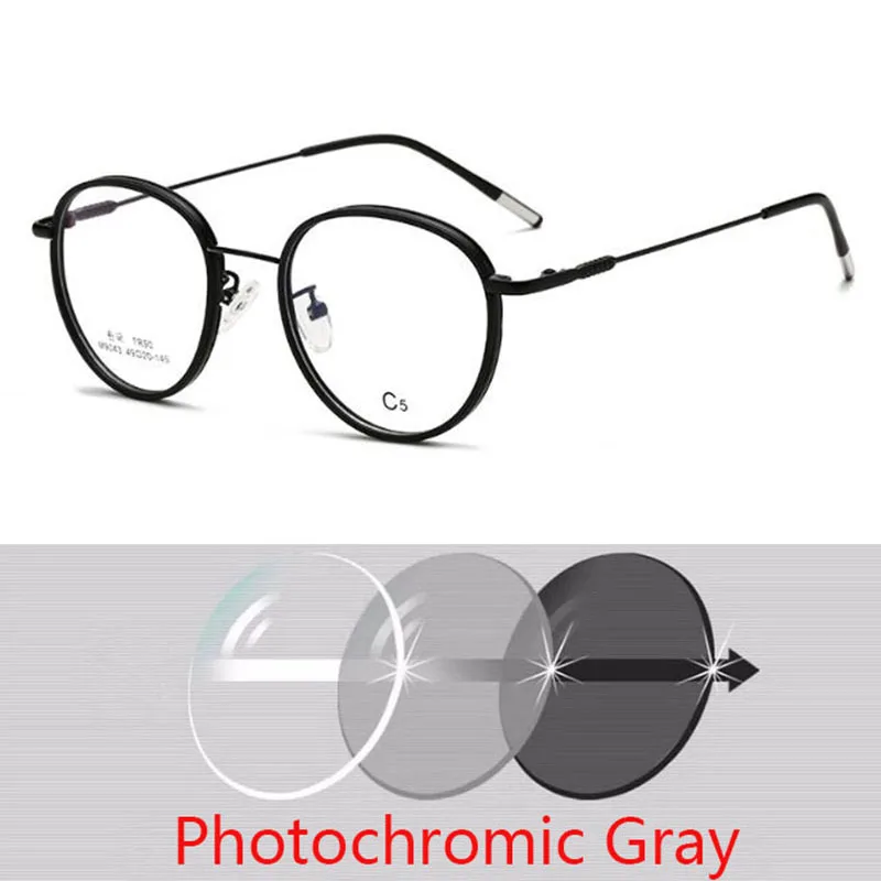 Vintage Round Glasses Female anti Blue Light Circle Frame  eyeglasses Photochromic eyewear Diopter -1.0 -2.0 -3.0 To -6.0