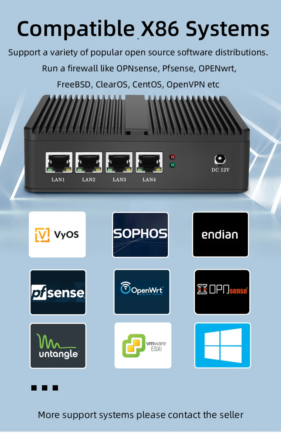 Intel Celeron J1900 N2830 Mini PC with 4xi226 LAN 1xHDMI 2xUSB Support Ubuntu Linux Firewall Router Appliance Windows10 Ready