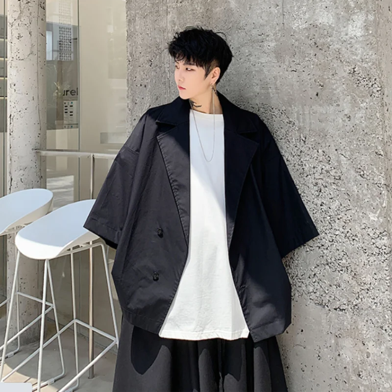 

Male oversize bat short sleeve coat male street style hip-hop loose large casual shirt style jacket Japanese coat