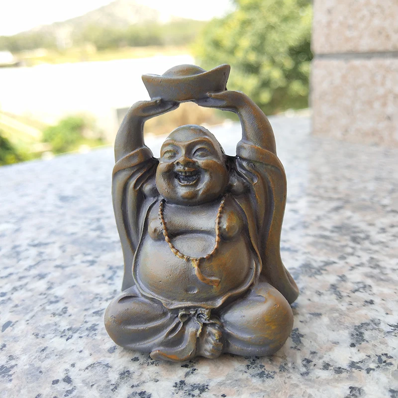 Stone Color Laughing Buddha Statues Ornaments Wealth Money Maitreya Buddha Sculpture Figurines Home Zen Garden Decoration