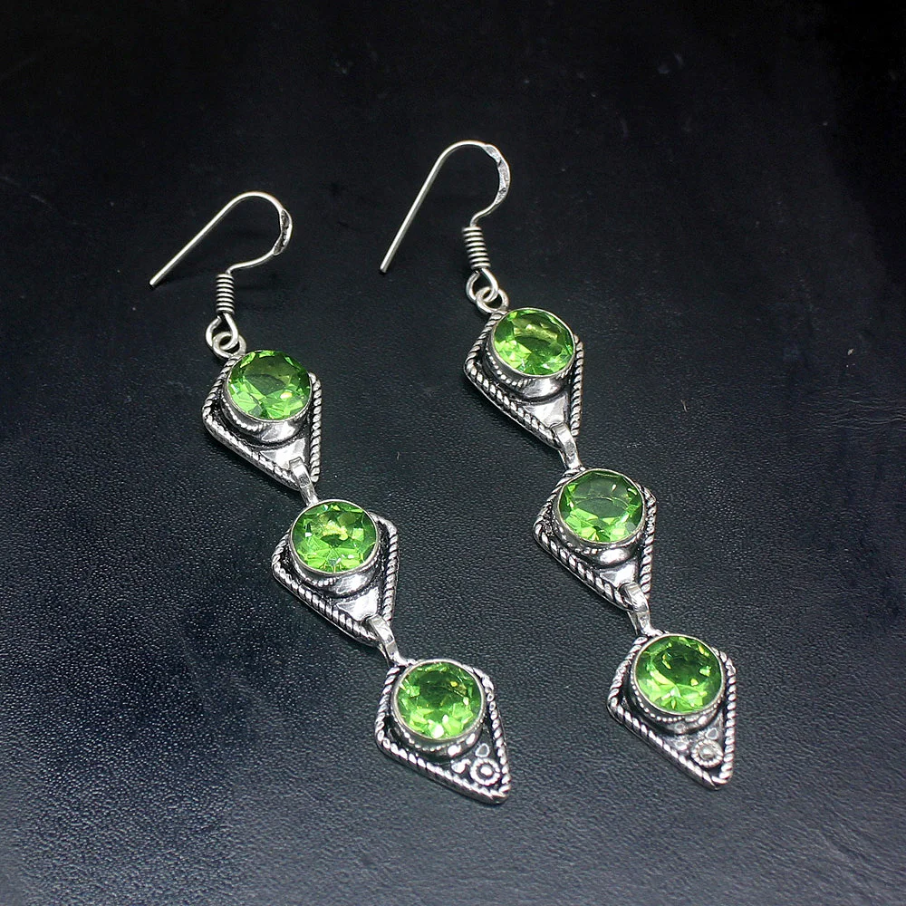 

Gemstonefactory Big Promotion 925 Silver Fancy Hot Sale Green Topaz Women Ladies Gifts Dangle Drop Earrings 20212141