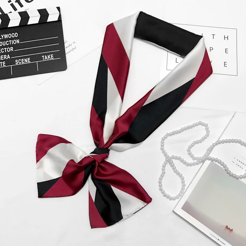 145X15CM Spring Korean Scarf Double-sided Print Long Silk Satin Scarf For Ladies Business Party Neckerchief Girl Hair Scarves