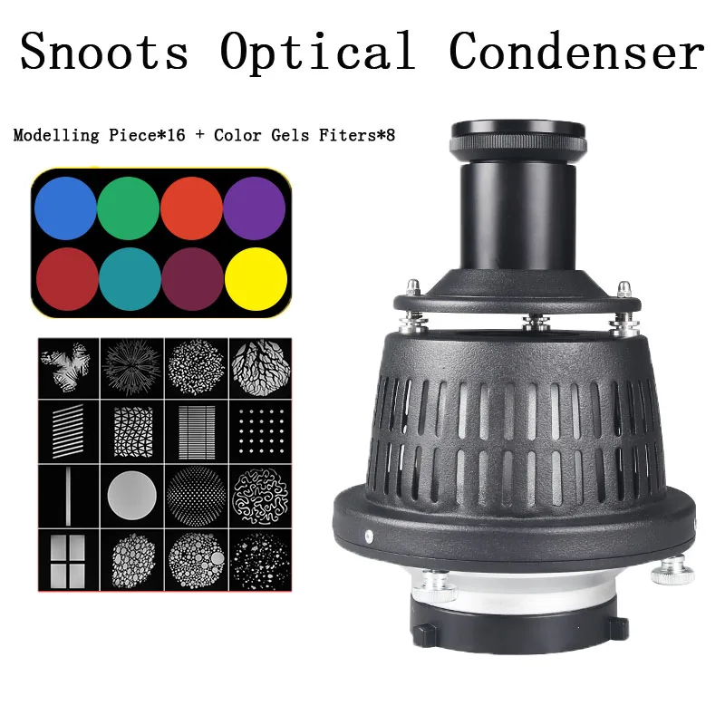 

Pro Photography Snoots Optical Condenser With Color Filter+Modelling Piece For Bowens/Profoto/Elinchrom Mount Flash Spotlight