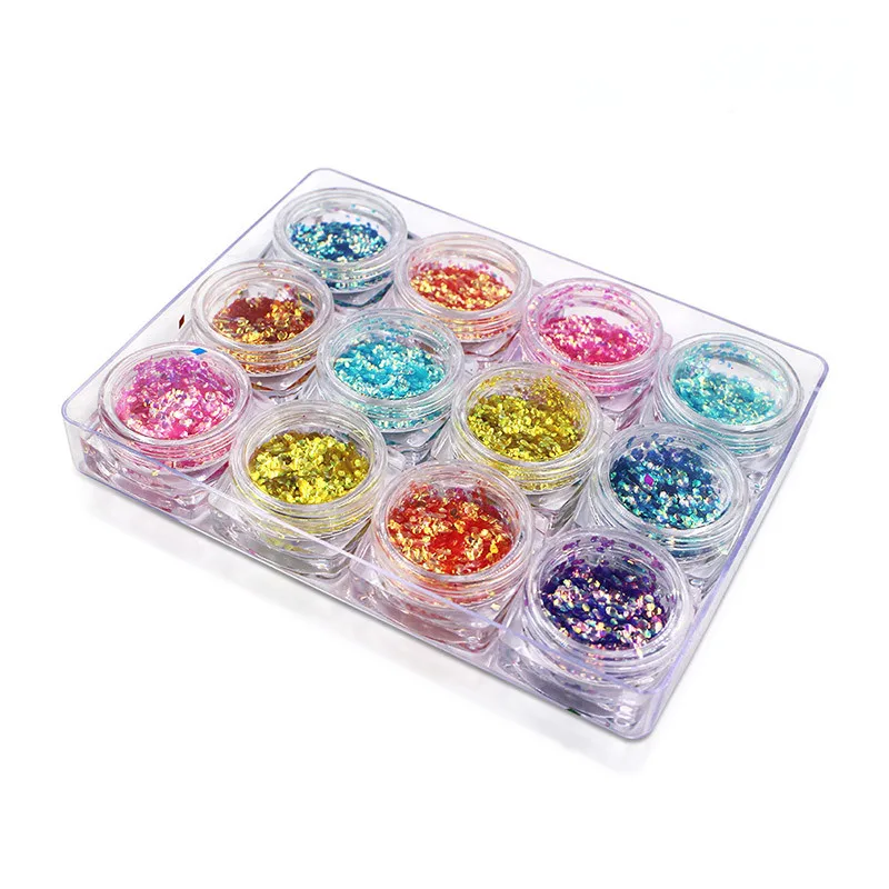 1pc 12 Color Glitter Turtle Scales Flakes Multicolor Nail Powder Glitter Nail Flecks Powder Nail Art 3D Decoration Tools