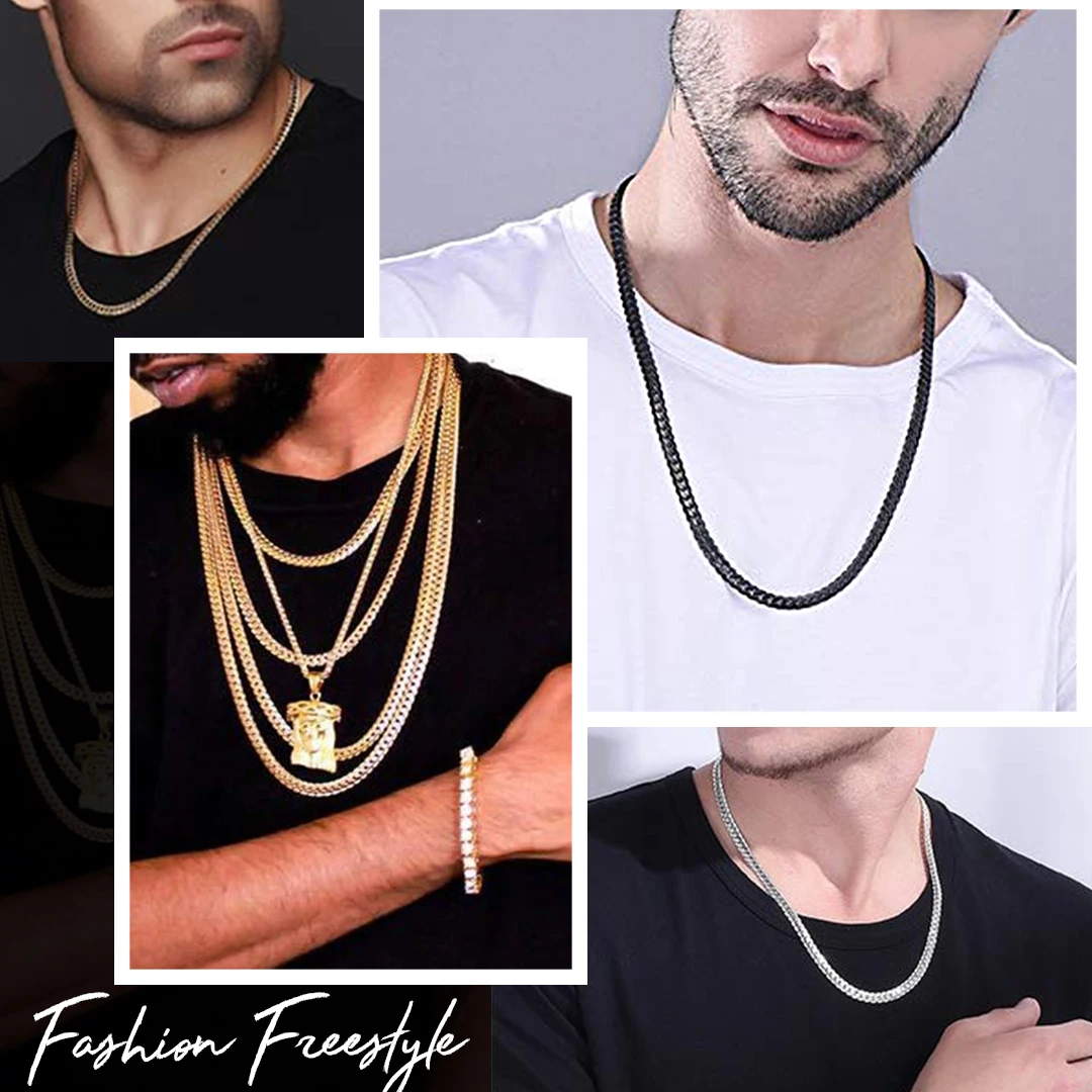 U7 Stainless Steel Flat Chunky Snake Cuban Chain Necklaces Gold Black Color 6mm 8mm 18-30Inch Unisex Hip Hop Jewelry