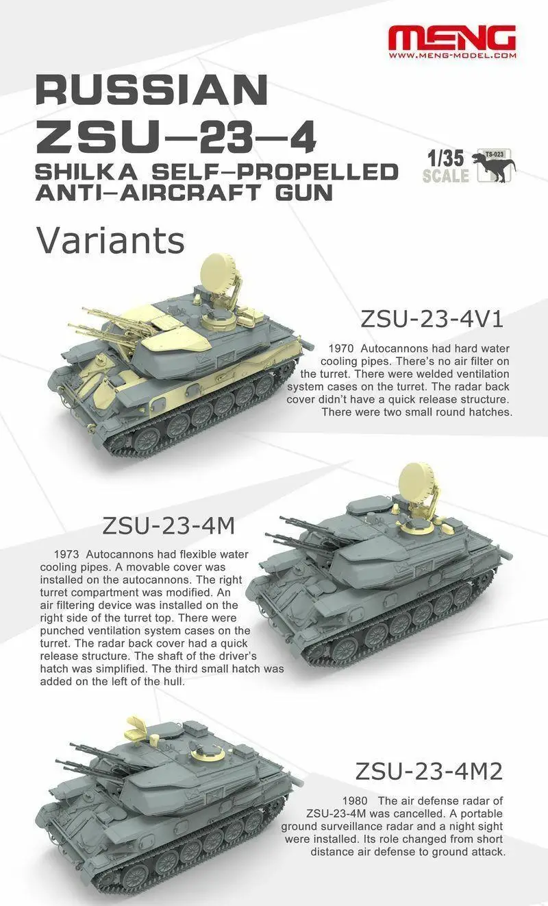 Meng Model 1/35 TS-023 ZSU-23-4 Shilka Self-Propelled Anti-A ircraft Gun