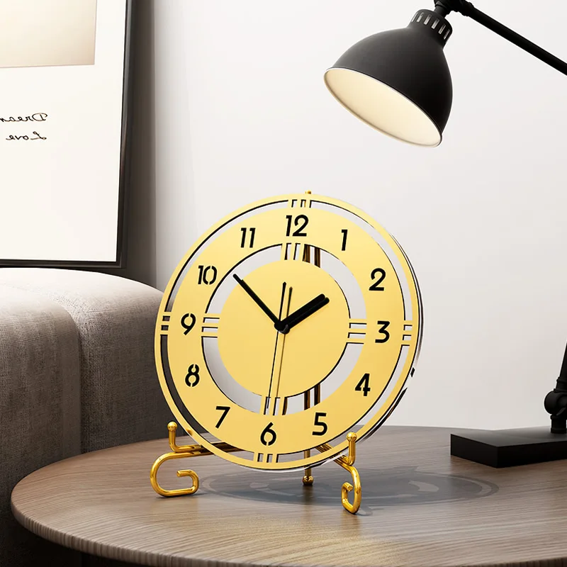 Classic Round Decorative Golden Table Clock Stylish Minimalist Art Office Bedroom Desktop Silent Clocks