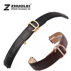 18*11mm 20*12mm High Quality Genuine Leather Strap for deployment clasp Watch Band Black& Brown Men Women WATCHBANDS