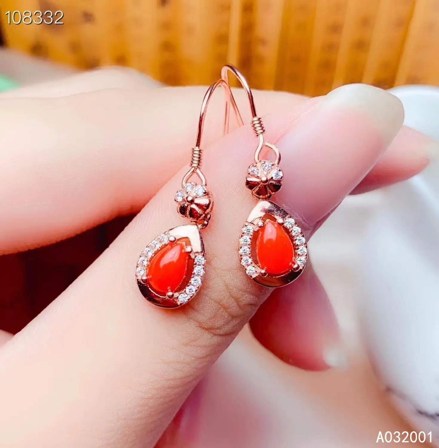 

KJJEAXCMY fine jewelry natural red coral 925 sterling silver women earrings support test fashion