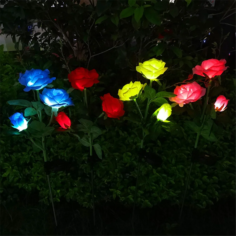 

2pcs Simulation Solar Led Rose Flower Light Outdoor Waterproof Garden Landscape Lawn Lamp Home Decorative Patio Yard Night Light