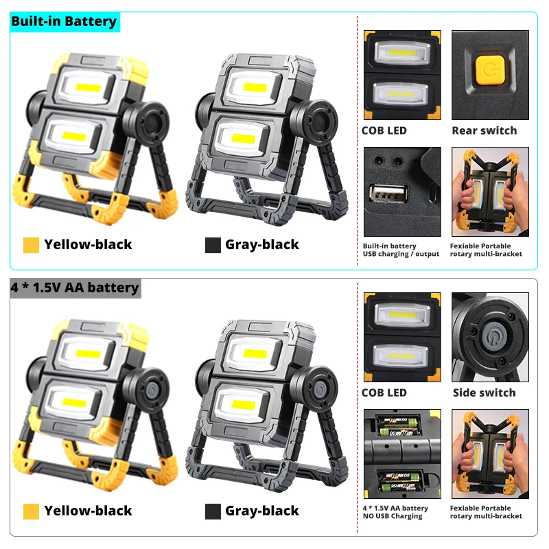 150W LED Work Light USB Rechargeable 5200mAh Outdoor Portable Searchlight Camping Light COB Anti-fall Flood Campe Spotlight