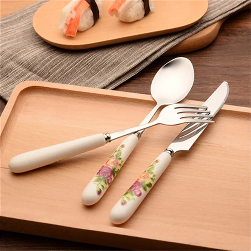 1pc Ceramic Handle Stainless Steel West Tableware Cutlery kitchen knives Fork Spoon Set Dinnerware Steak Knife Fork