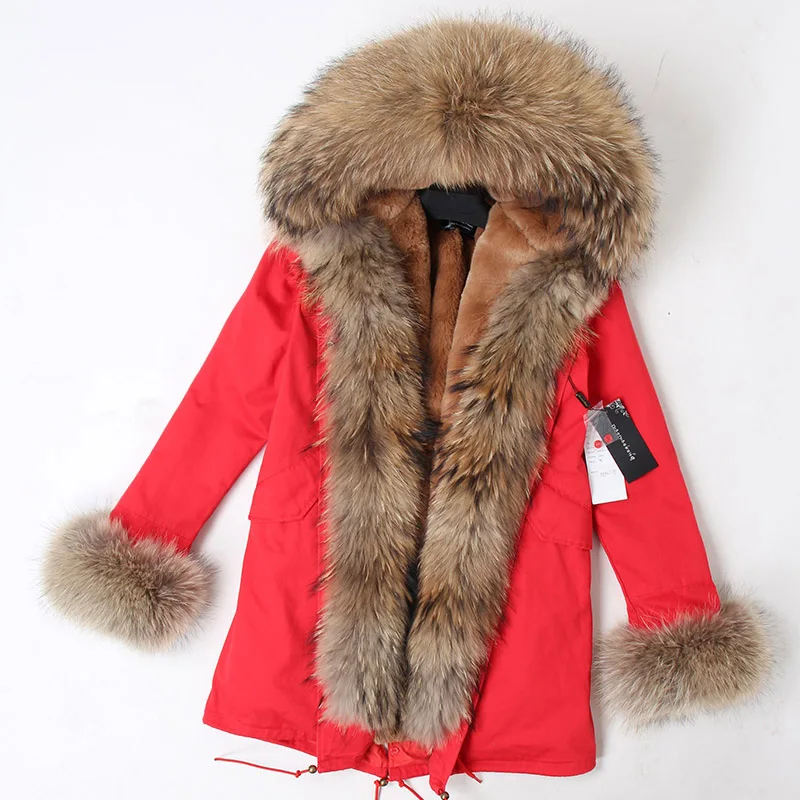 2024 frauen jacke Echt Waschbären pelz kragen knopfleiste pelz parka mantel mid-länge weibliche winter frauen winter jacke