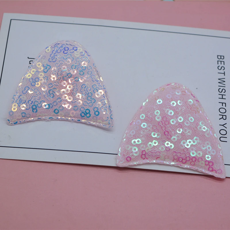 5.8*5.5cm 30pcs/lot Sequin cat Ear Padded Applique for DIY Children Hair Accessories, Appliques For Clothes Sewing Supplies