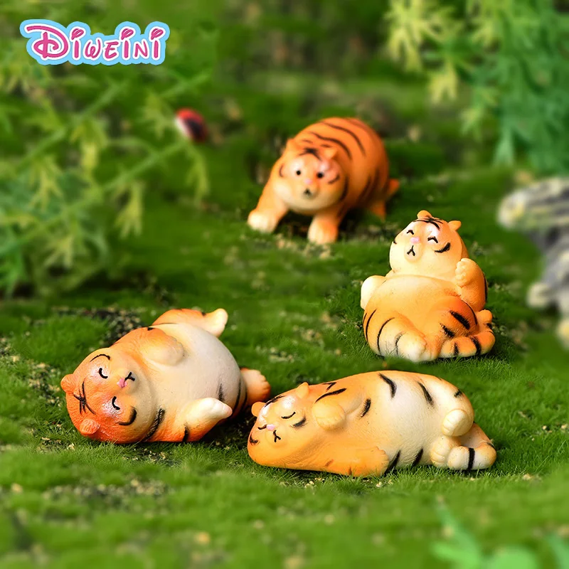 Simulation Fat Tiger Action Figure Cartoon Animal Model Wedding DIY Figurine Birthday Cake Decoration Toys Doll House Gift Kids