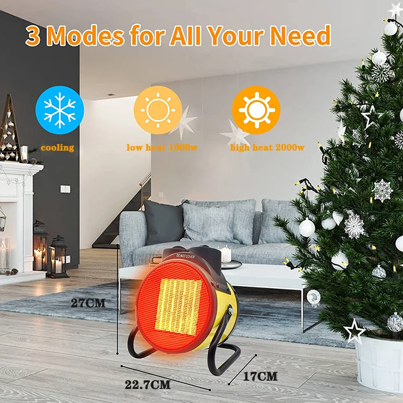 2000W elektryczny podgrzewacz pokojowy wodoodporny IPX4 łazienka Mini wentylator cieplej PTC ogrzewacze pomieszczeń z 3 trybami do garażu domowego biura