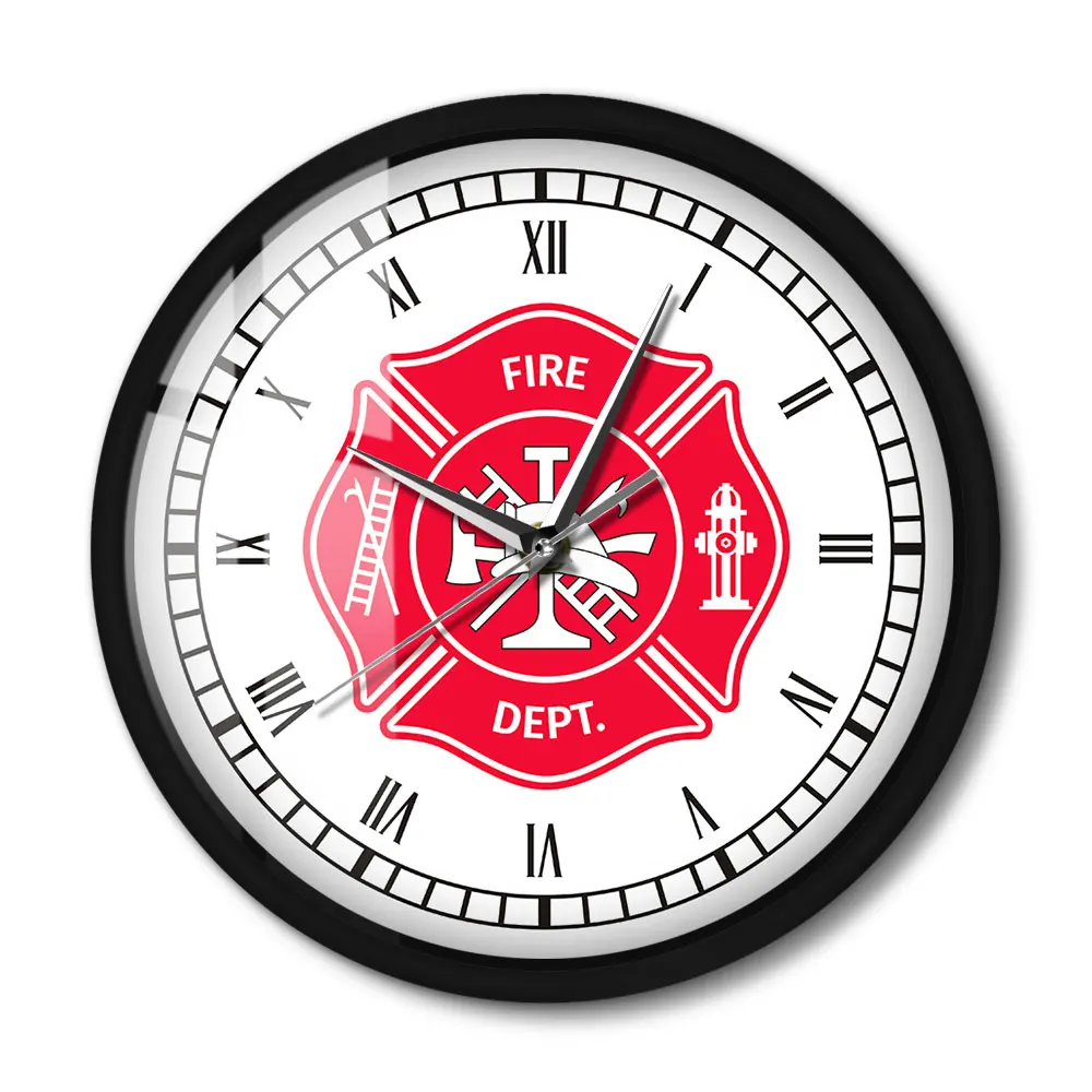 First Responder Fire Department Badge Logo Sound Activated Wall Clock  with LED illumination Firefighter Maltese Cross Watch