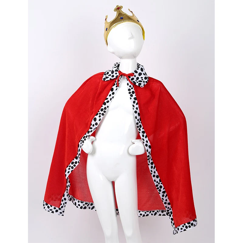 Purim Costumes Kids Boys Halloween Prince King Cape with Crown Set Red Velvet Cloak Stage Performance Carnival Cosplay Party Set