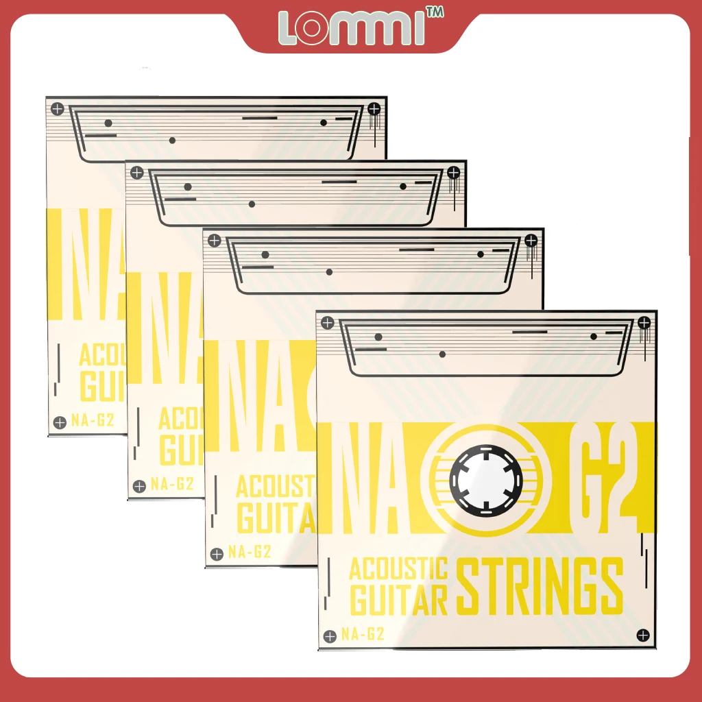 LOMMI 4 Packs Original NAOMI Guitar Strings 6 Strings Guitar Accessories Phosphor Bronze Coating Sounds Warm & Bright G2 String