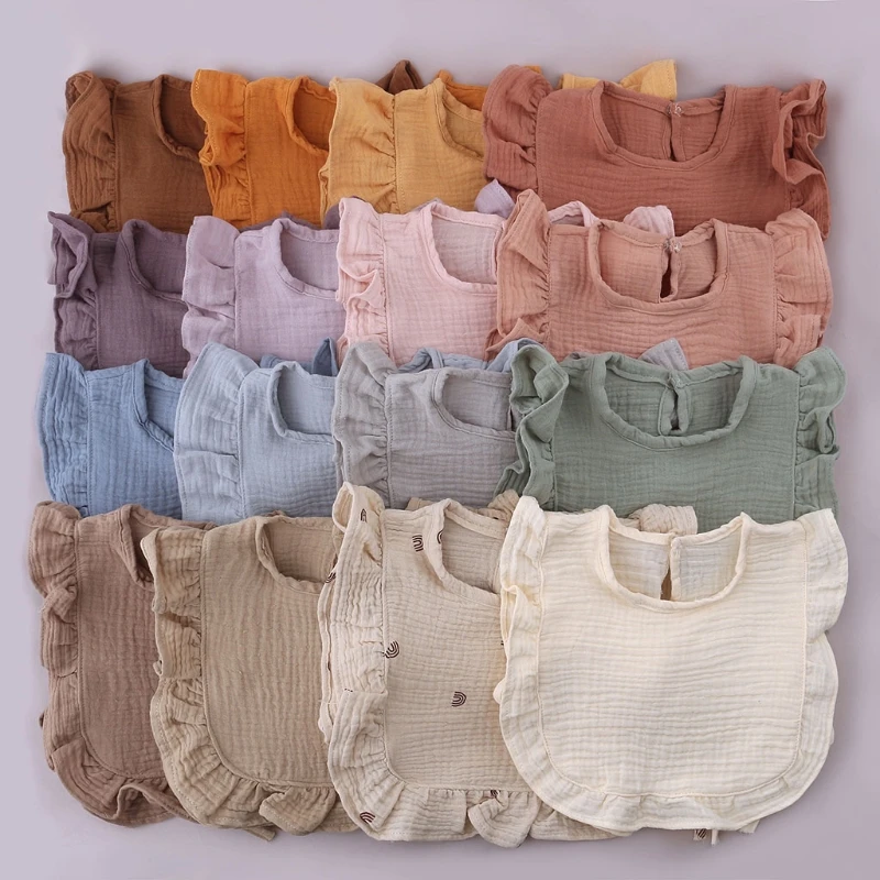 1pc Cute Baby Girls Lace Bibs Soft Cotton Adjustable Lace-up Baby Bib Newborn Burp Cloths for Toddler Kids Feeding Vest Apron