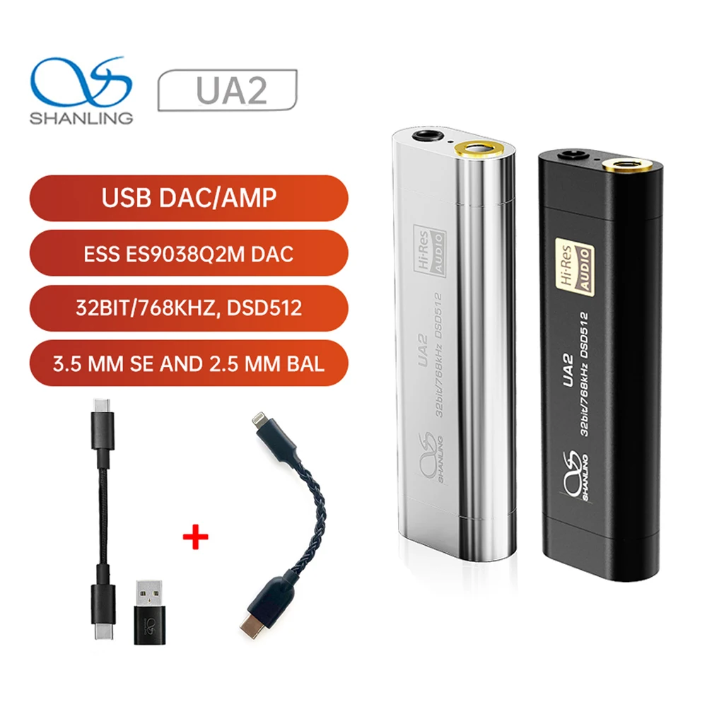 

Shanling UA2 Portable USB DAC Cable AMP Audio Amplifier Type C to 2.5/3.5mm Output Compatible iOS Android PCM768 DSD512