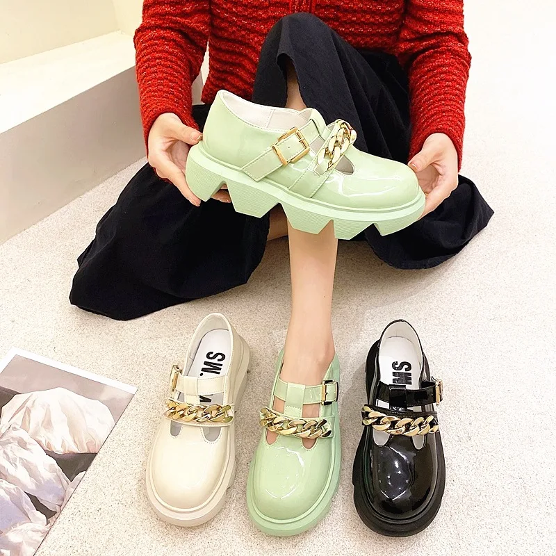 Women Flats Lolita Mary Jane Shoes For Woman Spring Platform Ladies Loafers Vintage Soft Slip On Chain Oxford Shoes