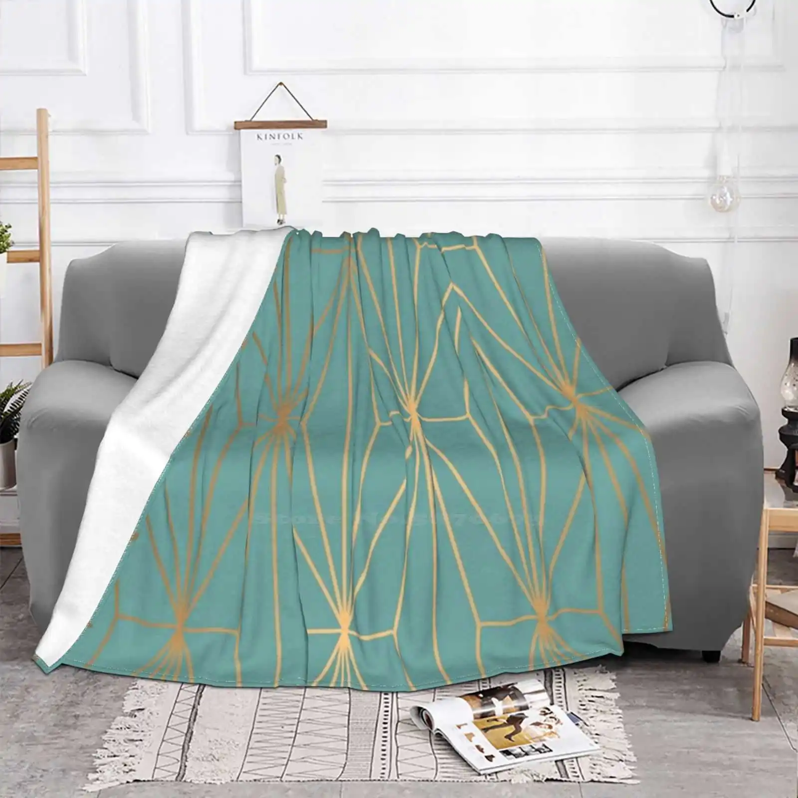 Ele Blue Gold Pattern Creative Design Comfortable Flannel Blanket Ele Luxury Gold Vectorart Eggshell Blue Lightblue Light Calm