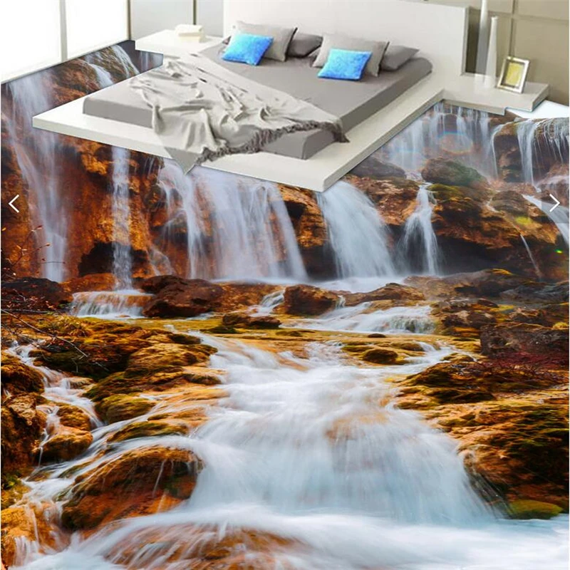 

Custom floor painting 3d waterfall mountain stream self-adhesive flooring bathroom living room bedroom floor painting 3d обои