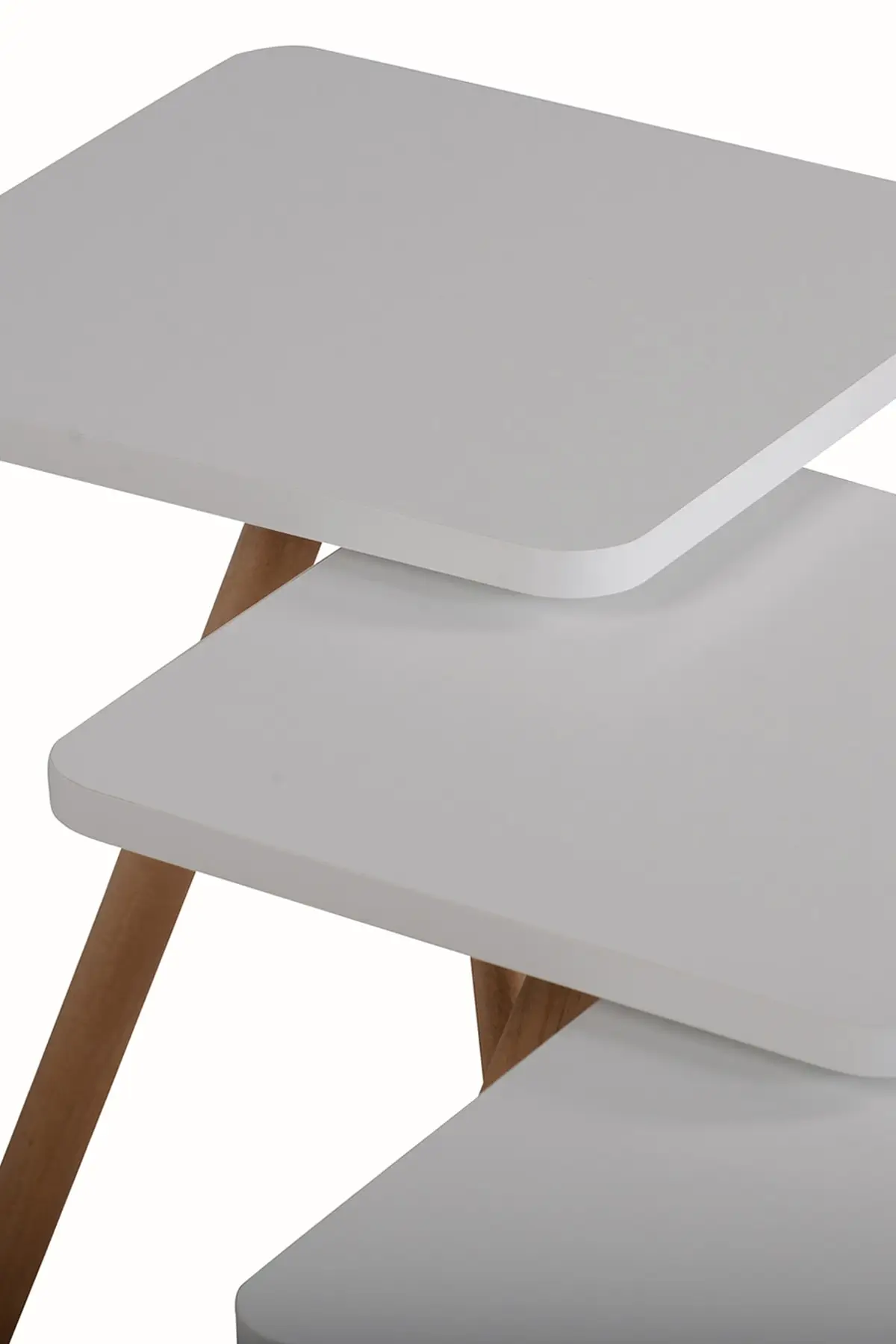 White Triple Wood Pedestal Square Design Zigon Coffee Table