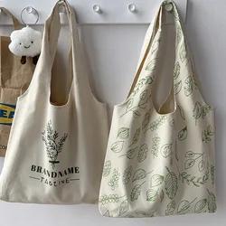 Women Canvas Leaves Flower Tote Shopper Bags Ladies Casual Cotton Cloth Shoulder Bag Eco Reusable Shopping Bag Girl Beach Travel