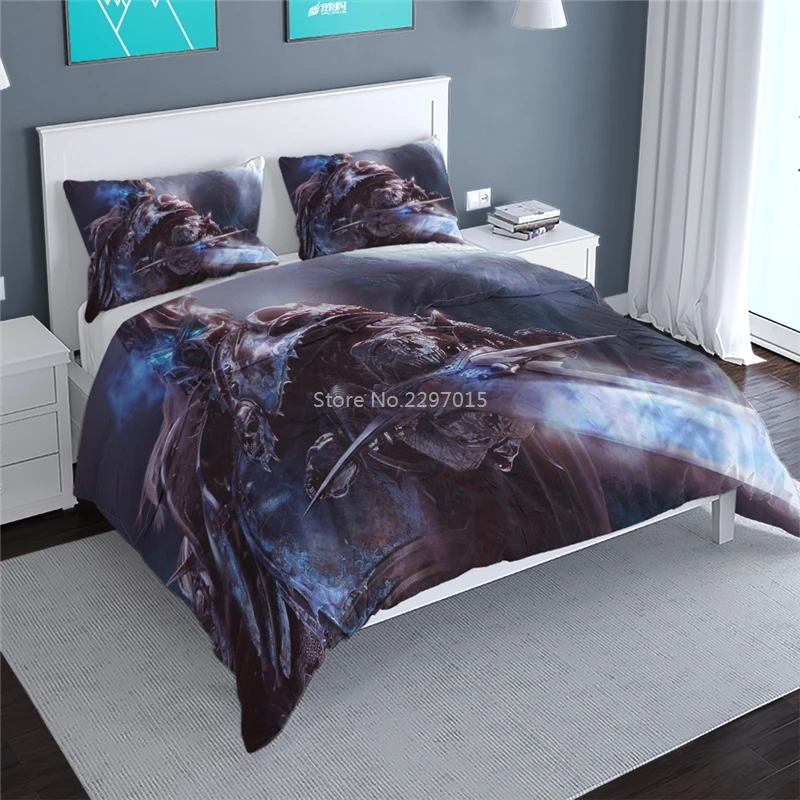 Popular Game World of Warcraft Arthas Duvet Cover Set Pillowcase 3d Demon Hunter Illidan Bedding Set Queen King Double Szie