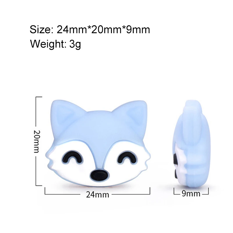 LOFCA Silicone Beads 2pcs Mini fox Food Grade Silicone Teether BPA Free Baby Teething Chew Toy Pacifier Chain Nursing Necklace