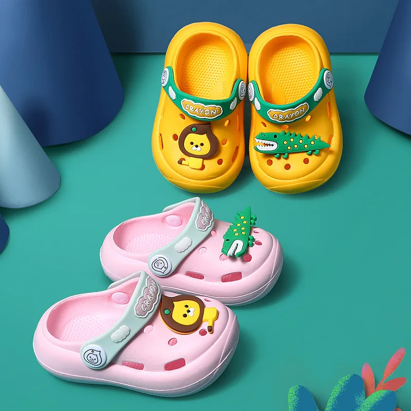 Baby Kids Sandals Slippers For Boys Girls Indoor EVA Soft Sole Cartoon Animals Children Toddler Hole Beach Garden Summer Shoes