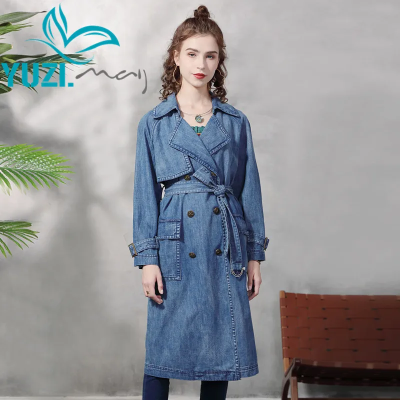 Jackets For Women 2021 Yuzi.may Boho New Denim Coat Turn-down Collar Double Breasted Big Pockets Veste Femme B9325