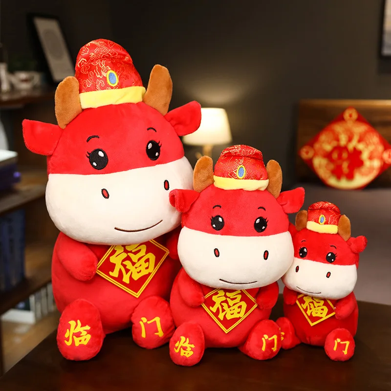 Lovely Plush Toy Lucky Cow Mascot Wufu Linmen Year of The Ox Big Lucky Doll Company Event Gift Birthday Gift